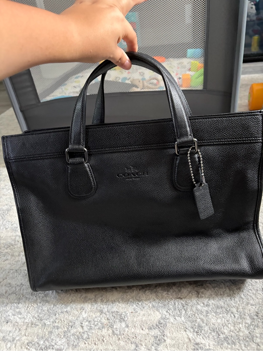 Coach Black Pebbled Leather Tote with Top Handles